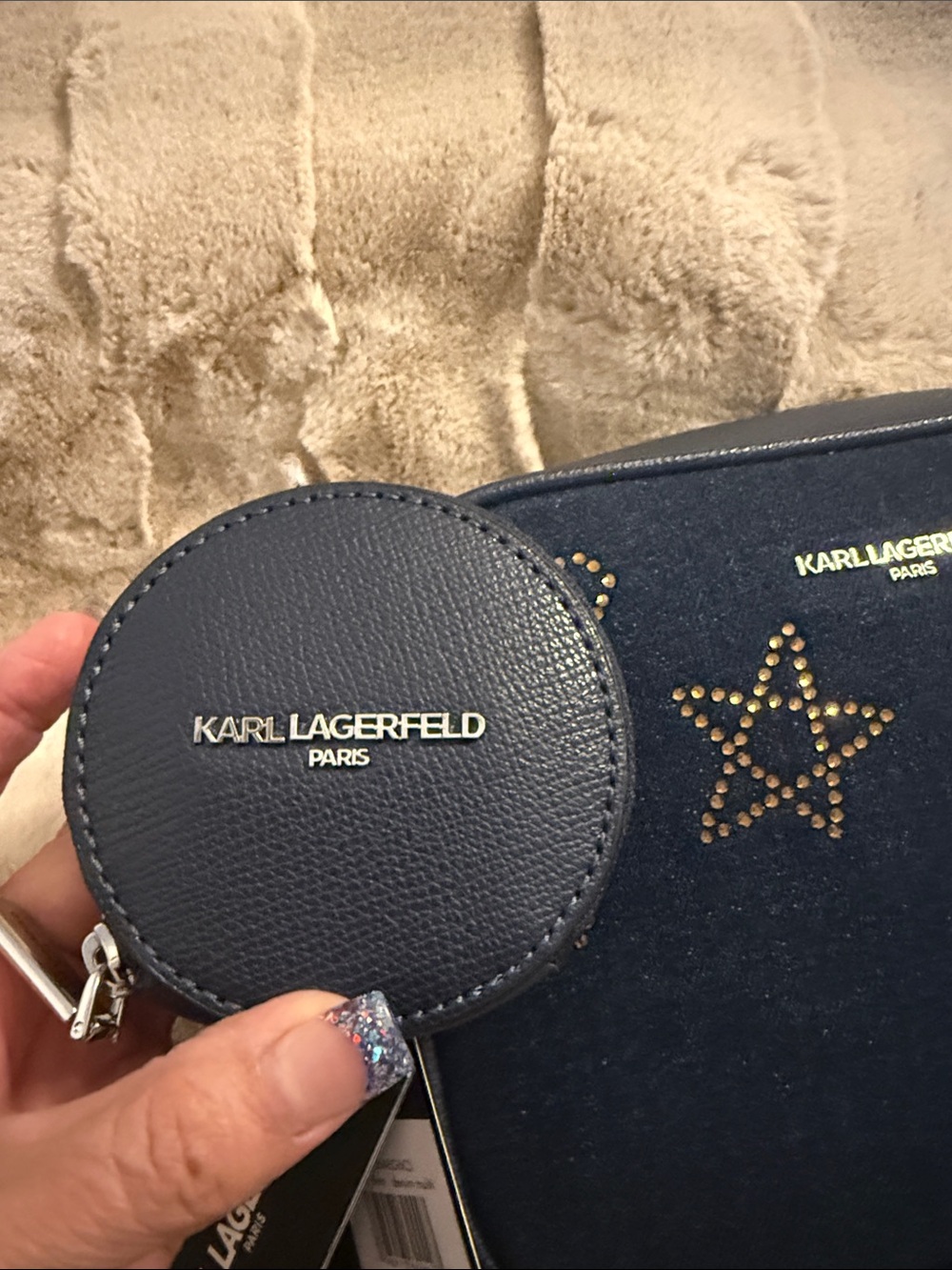 Karl Lagerfeld Navy Denim Crossbody with Stud Embellishments - Picture 4 of 5